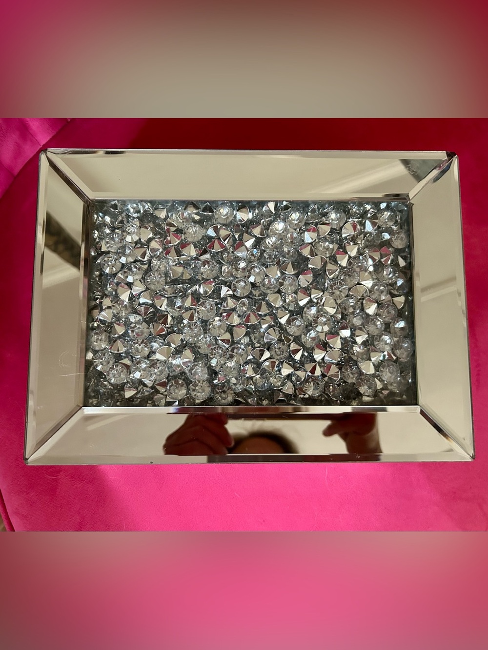 Pier 1 Mirrored Jewelry Tray with Clear Crystal Accents